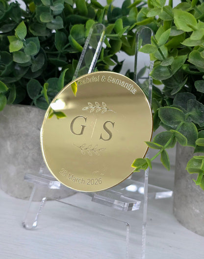 Round & Leafy Name Place Cards & Thank You Cards - Mirror Acrylic