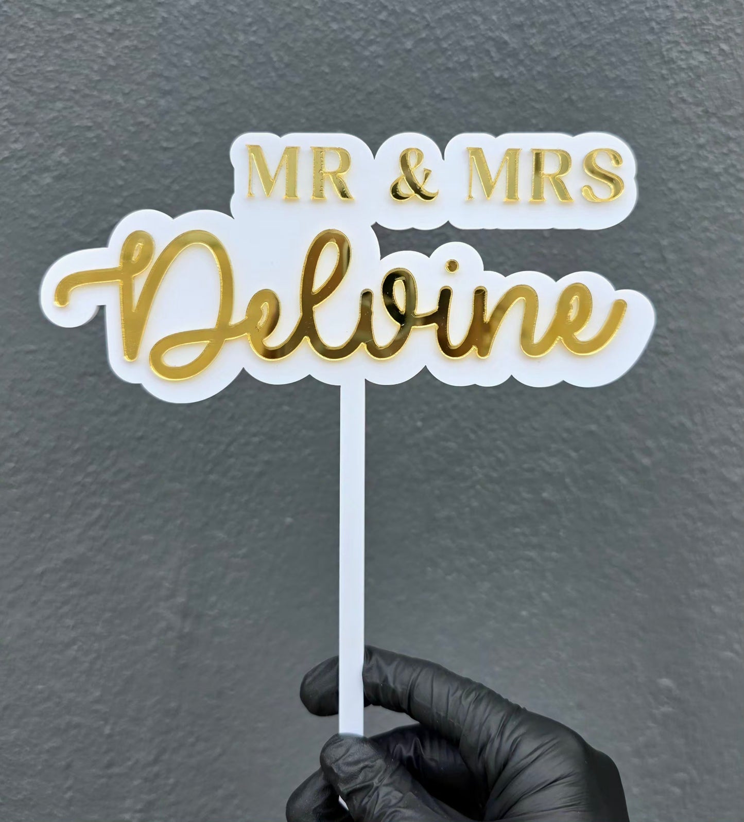 Wedding Cake Topper – White & Mirror Acrylic