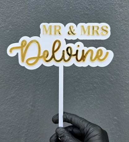Wedding Cake Topper – White & Mirror Acrylic