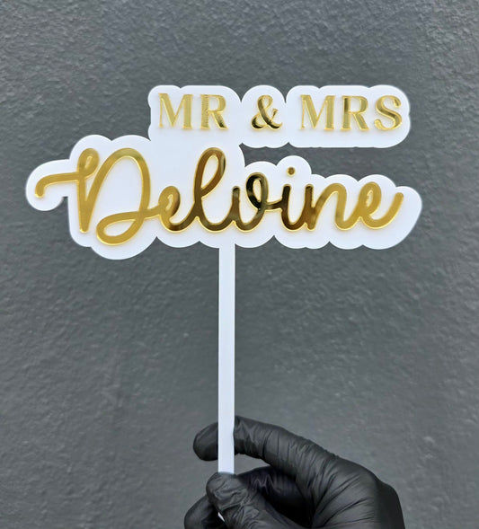 Wedding Cake Topper – White & Mirror Acrylic