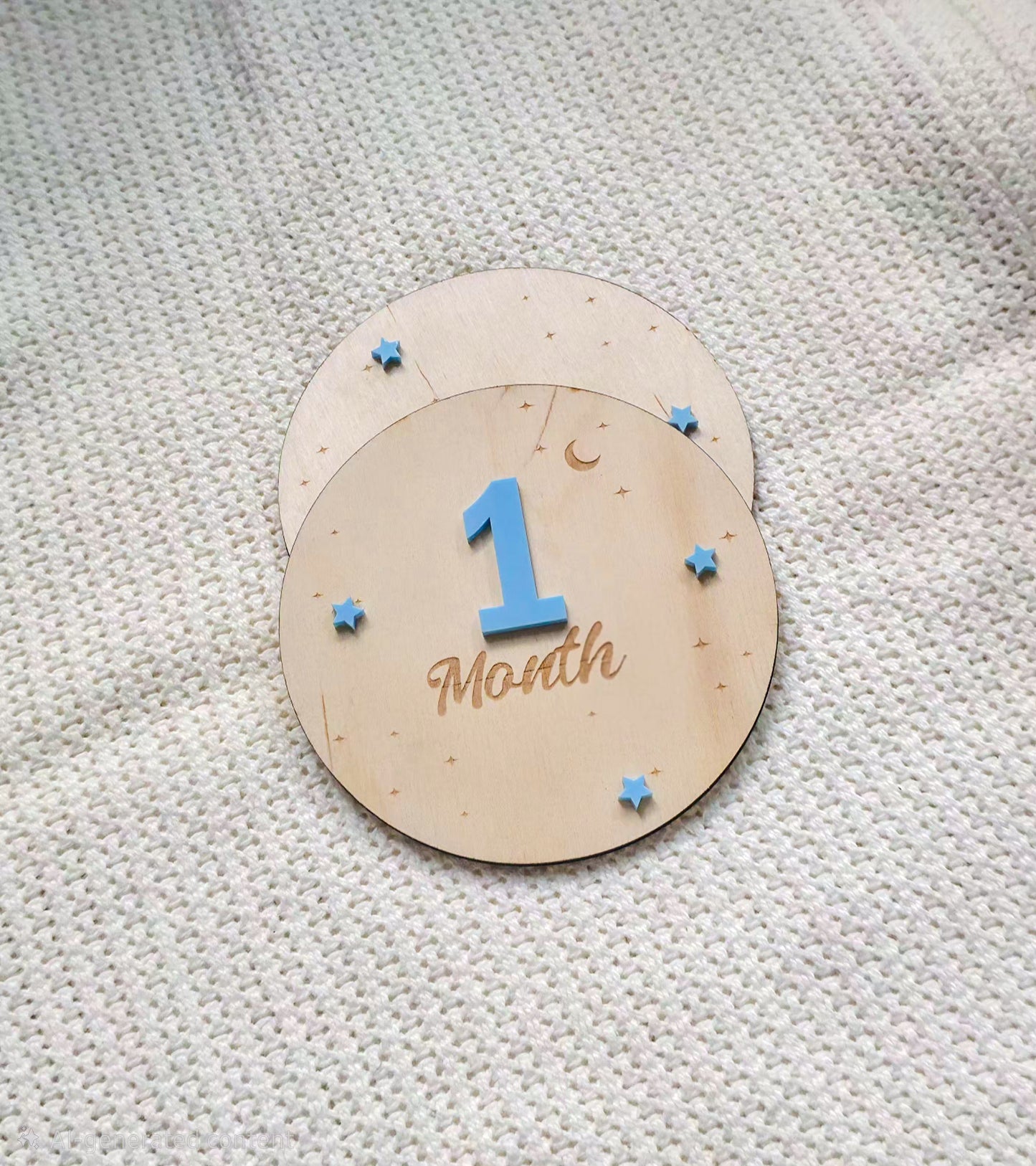 Round Moon & Stars Baby Milestone Discs Set of 12 -  Birch & Acrylic