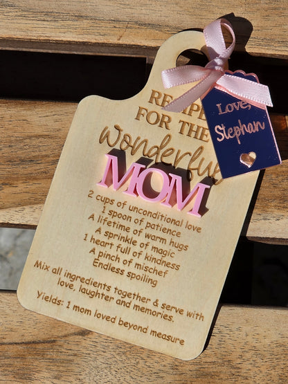 Personalised Recipe for Wonderful Mom Magnet - Pastel Pink & Rose Gold