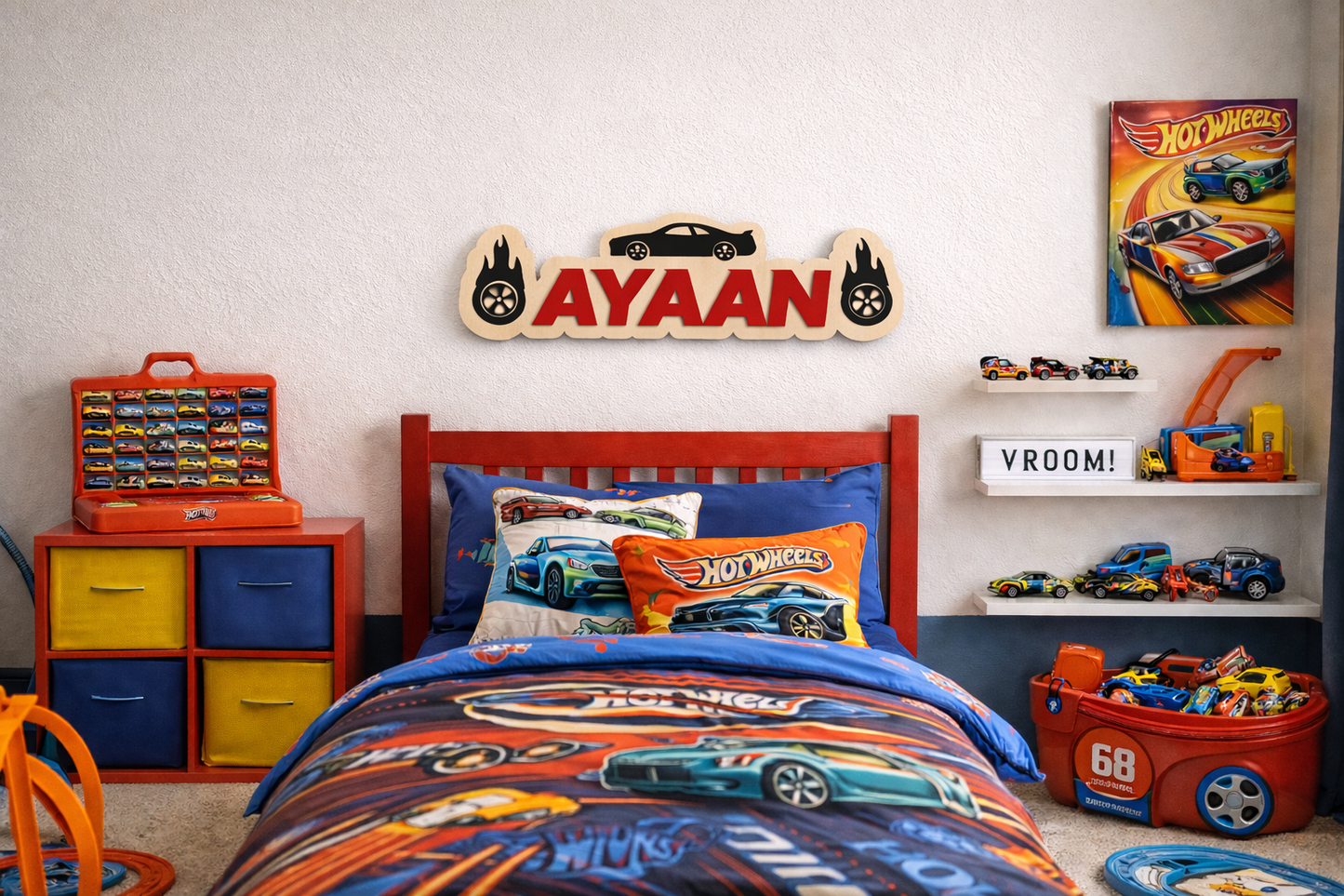 Racing Car Kids Name Sign - Acrylic & Birch