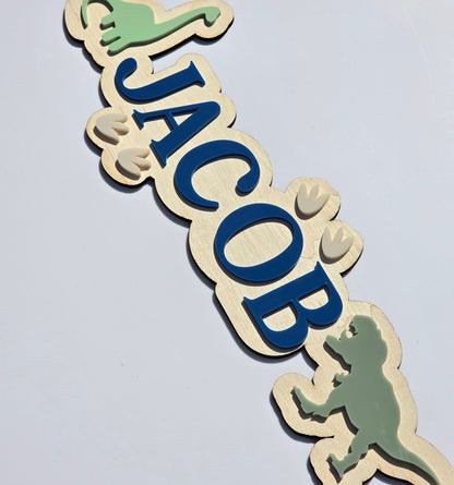 Dinosaur Kids Name Sign - Acrylic & Birch