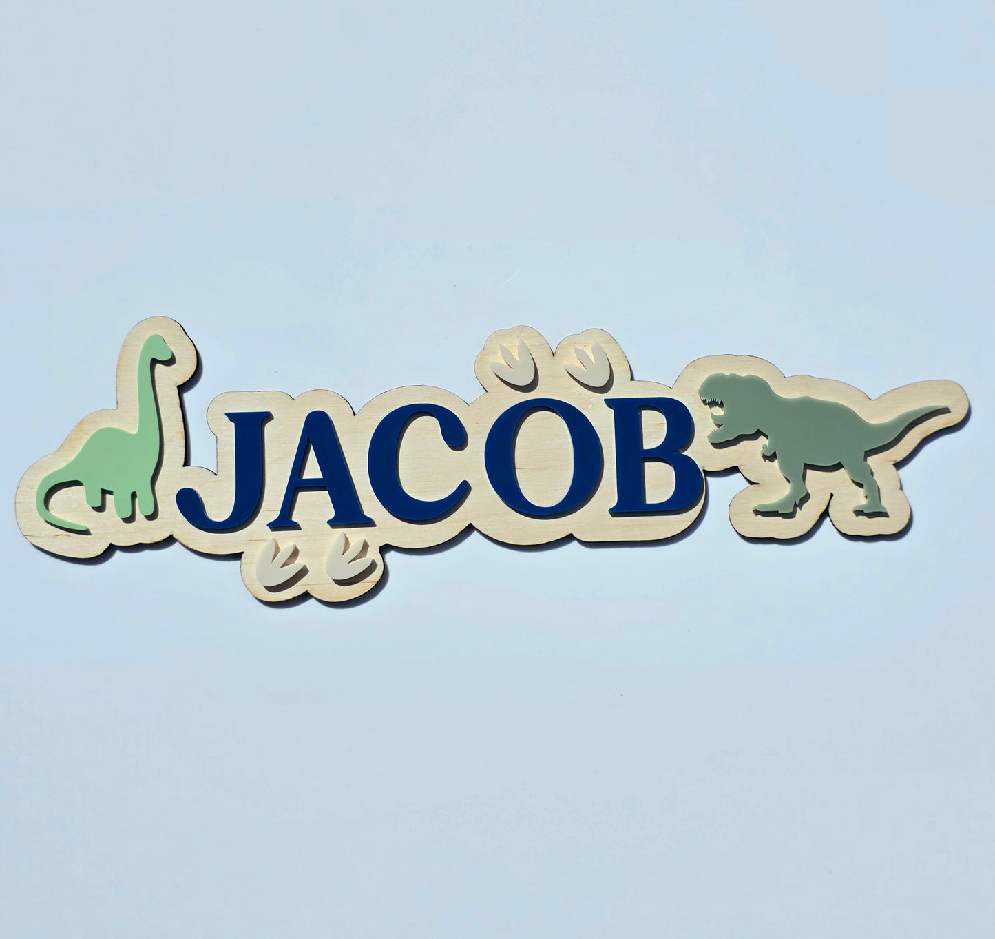 Dinosaur Kids Name Sign - Acrylic & Birch