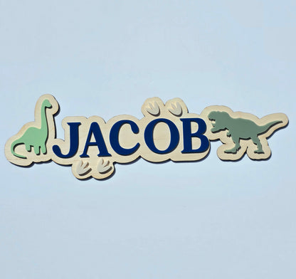 Dinosaur Kids Name Sign - Acrylic & Birch