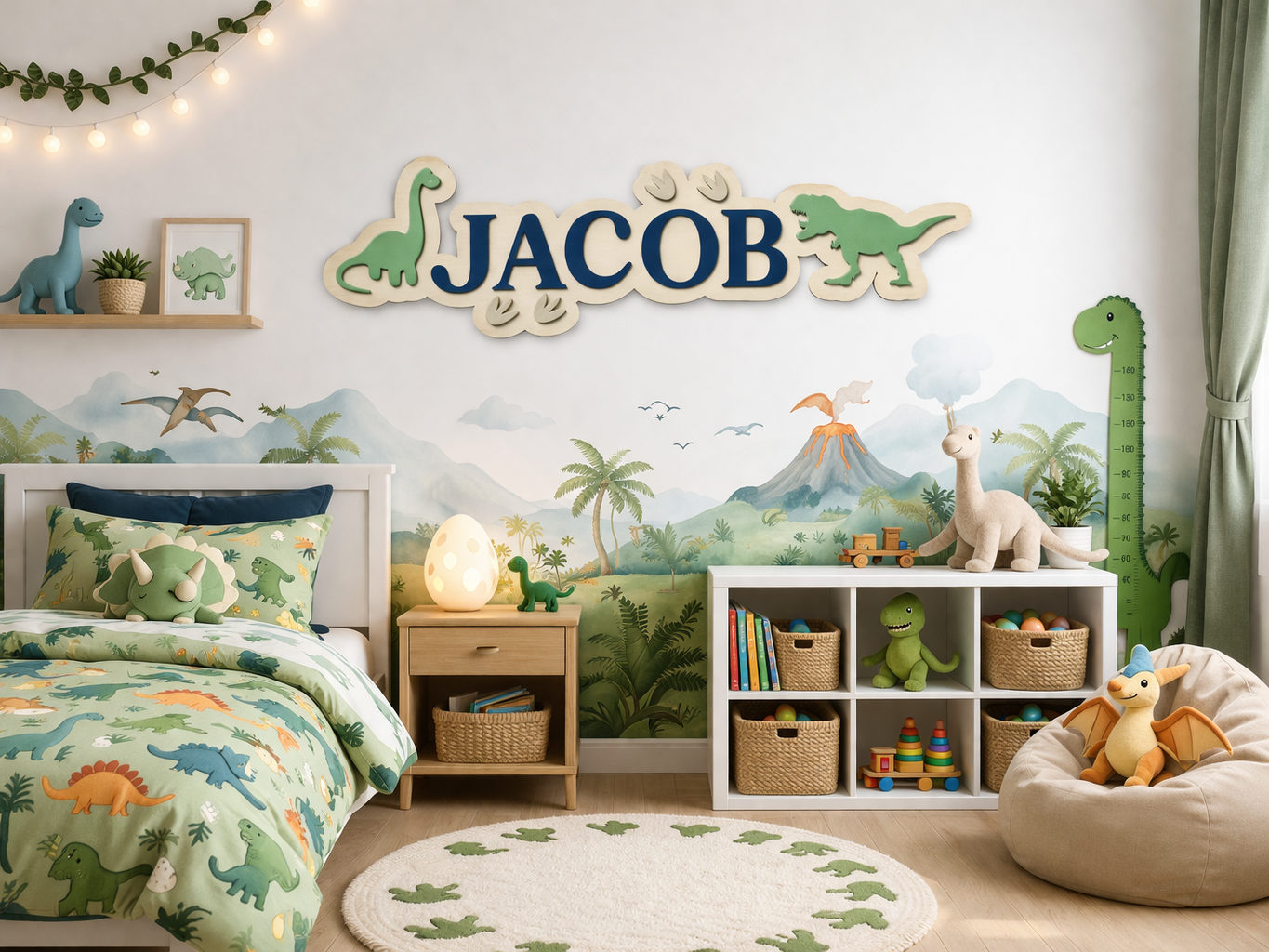 Dinosaur Kids Name Sign - Acrylic & Birch
