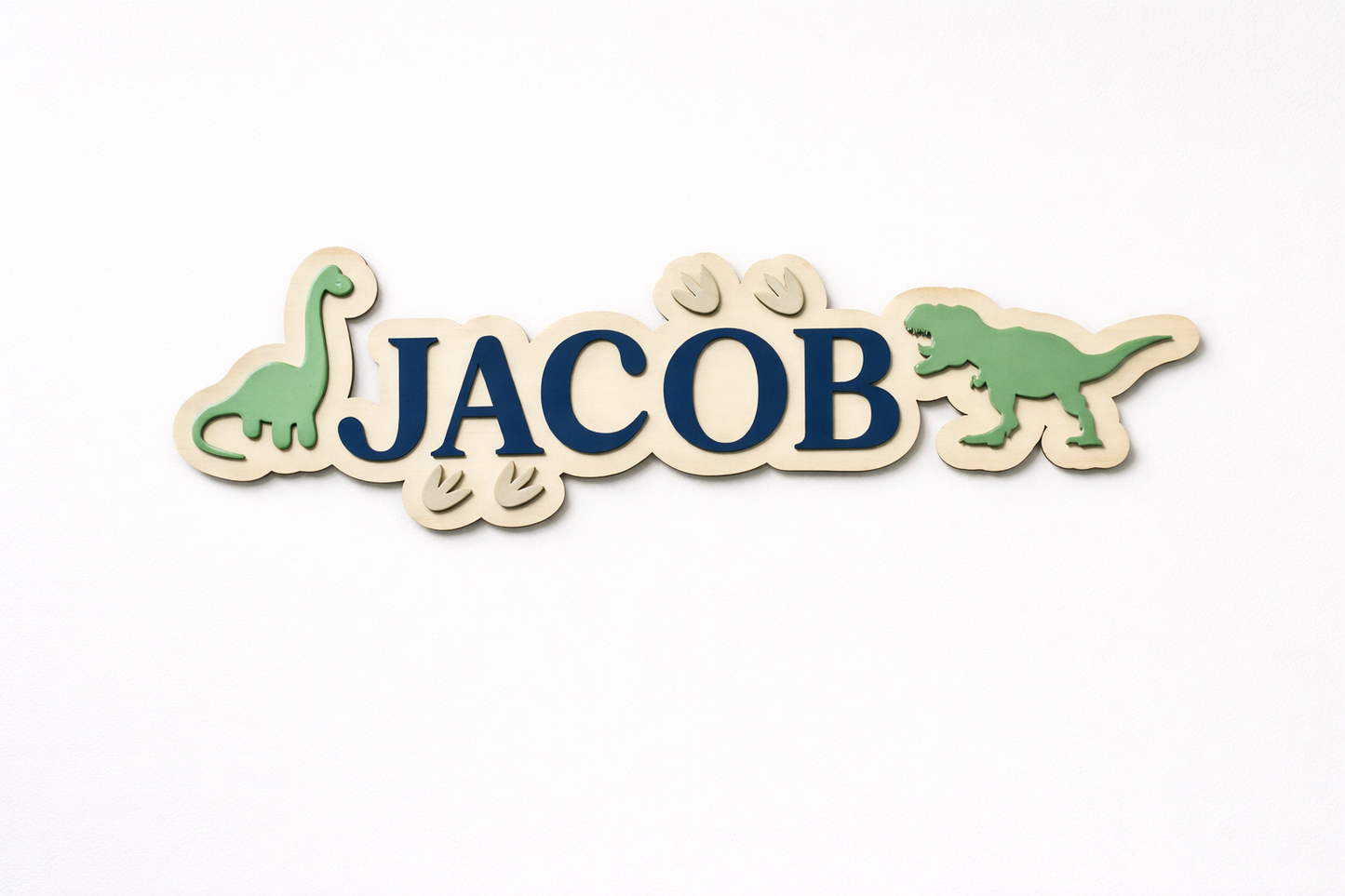 Dinosaur Kids Name Sign - Acrylic & Birch