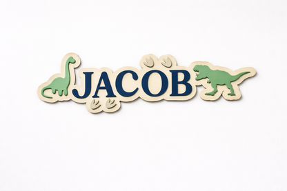 Dinosaur Kids Name Sign - Acrylic & Birch