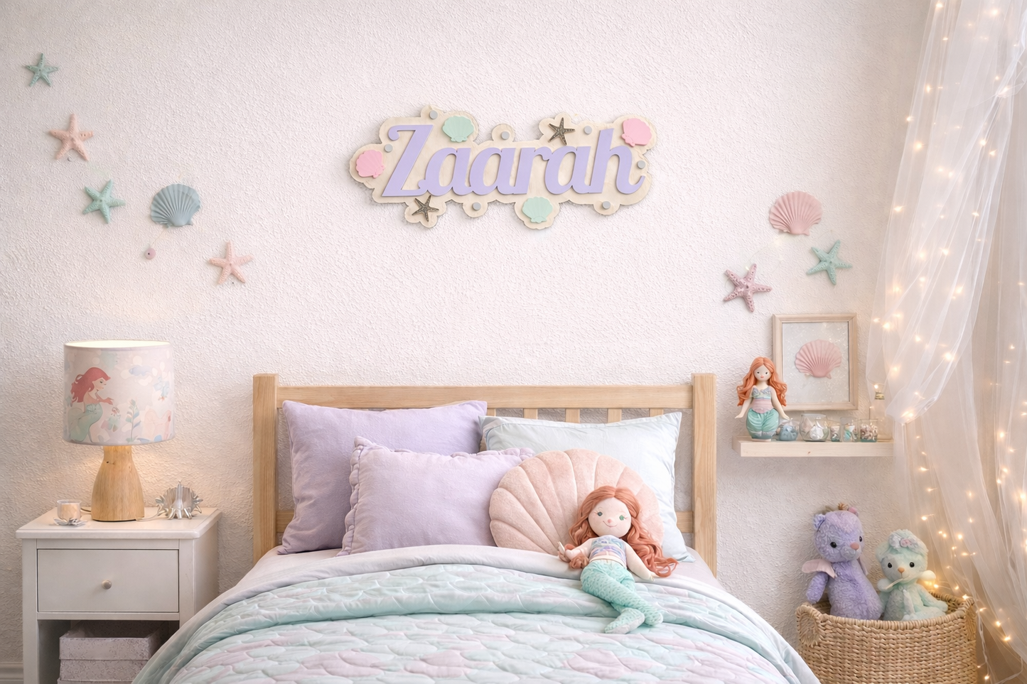 Sea Shells & Pearls Kids Name Kids Sign – Acrylic & Birch