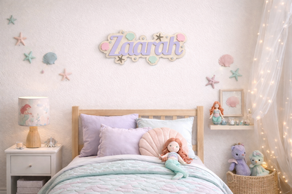 Sea Shells & Pearls Kids Name Kids Sign – Acrylic & Birch