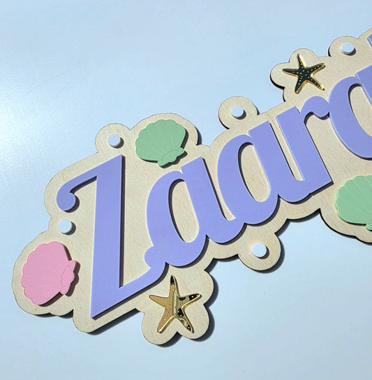 Sea Shells & Pearls Kids Name Kids Sign – Acrylic & Birch
