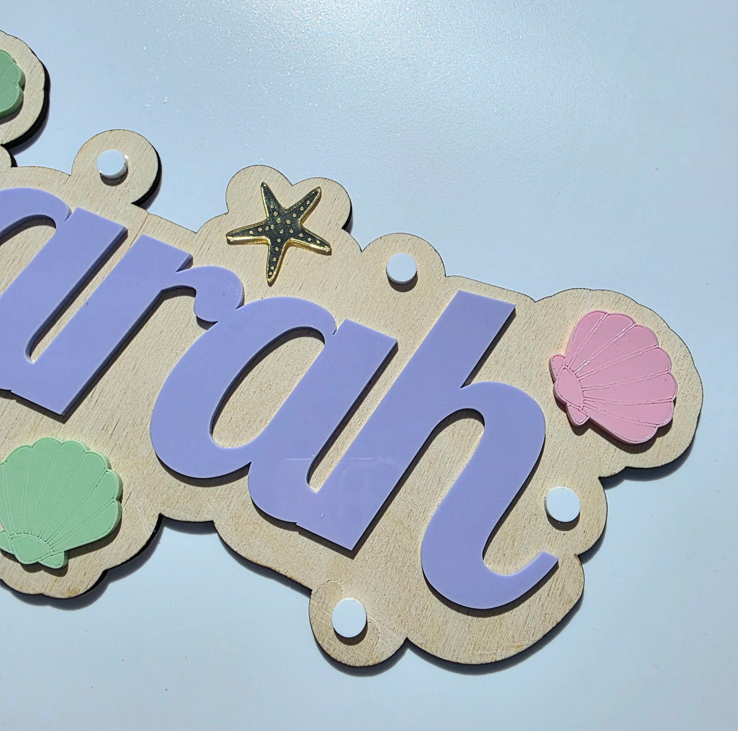 Sea Shells & Pearls Kids Name Kids Sign – Acrylic & Birch