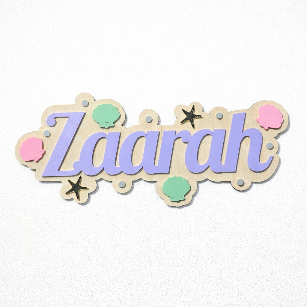 Sea Shells & Pearls Kids Name Kids Sign – Acrylic & Birch