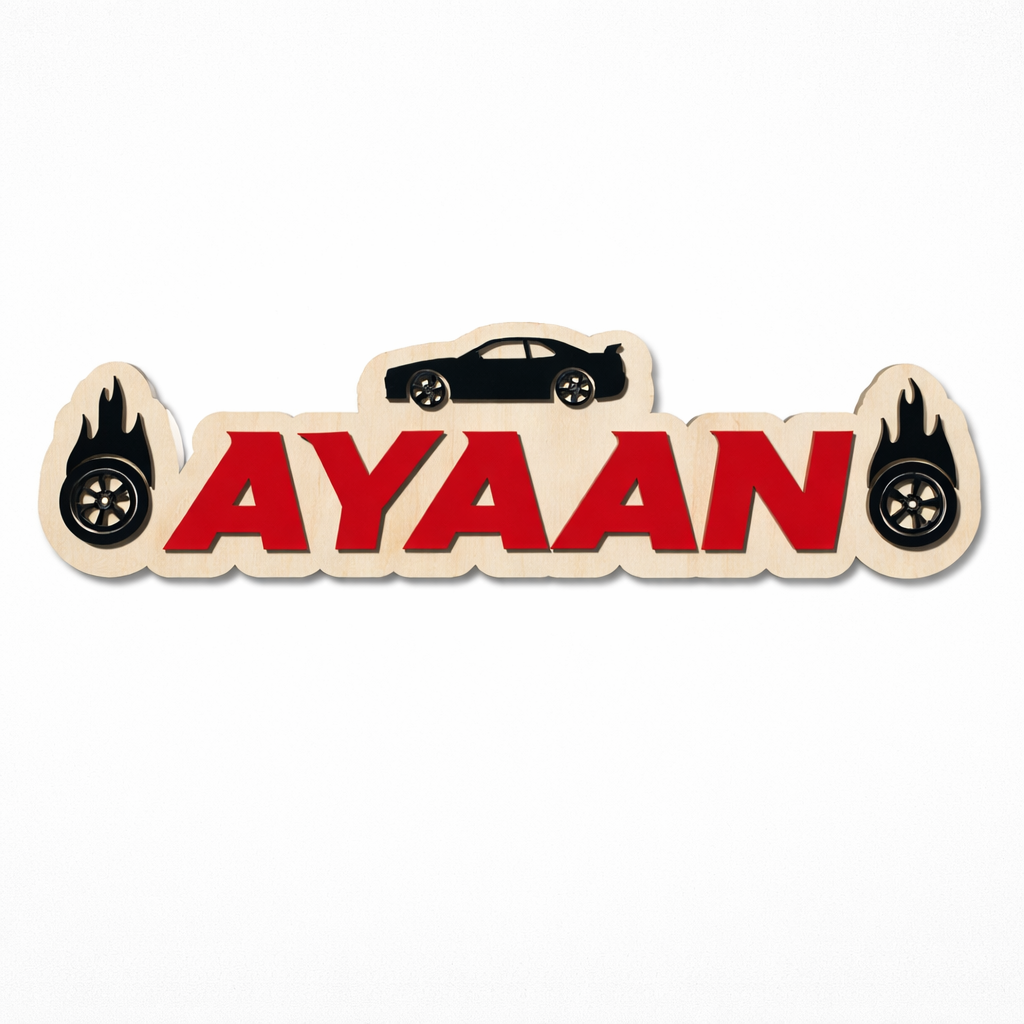 Racing Car Kids Name Sign - Acrylic & Birch