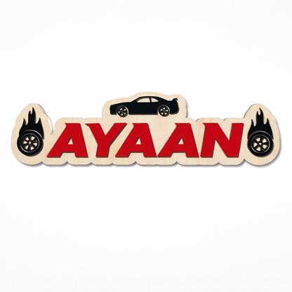 Racing Car Kids Name Sign - Acrylic & Birch