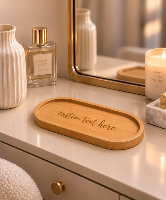 Bamboo Oval Catch All Trinket Tray - Custom Engraving