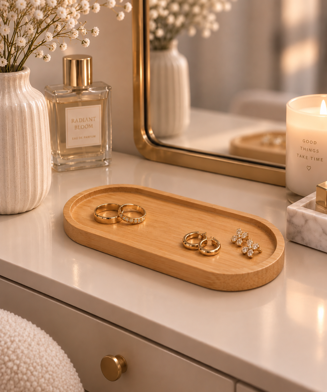 Bamboo Oval Catch All Trinket Tray - Custom Engraving