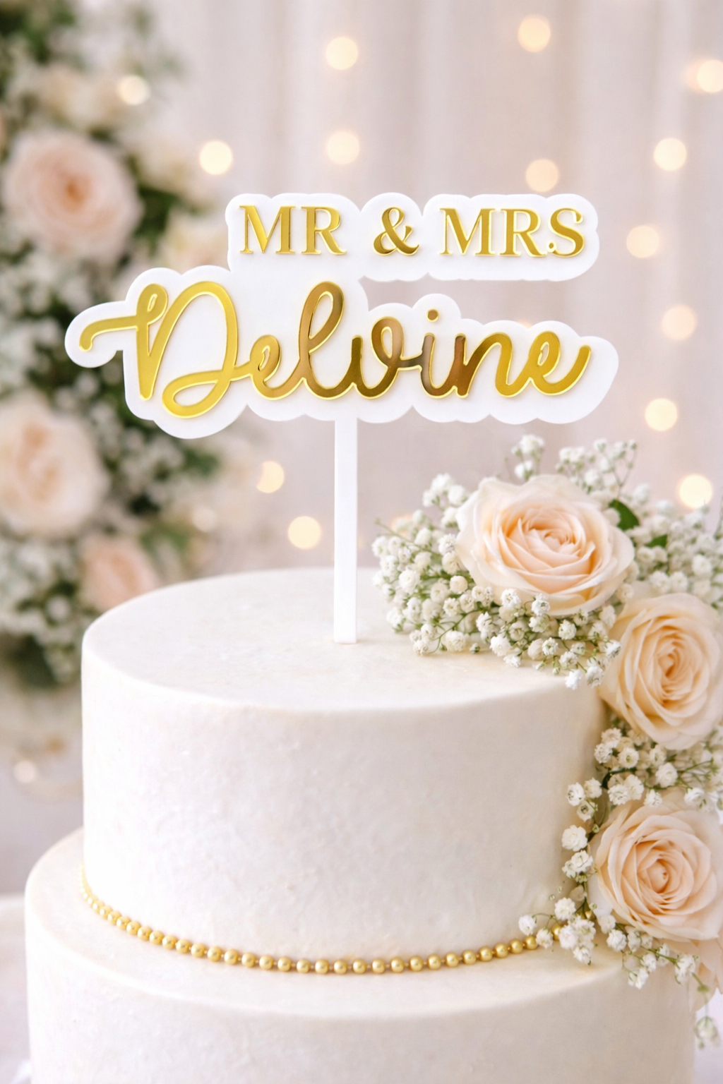 Wedding Cake Topper – White & Mirror Acrylic