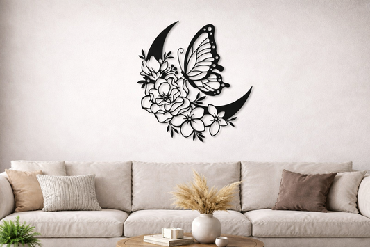 Floral Moon & Butterfly Wall Art – Birch or Acrylic