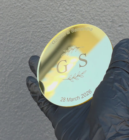 Round & Leafy Name Place Cards & Thank You Cards - Mirror Acrylic
