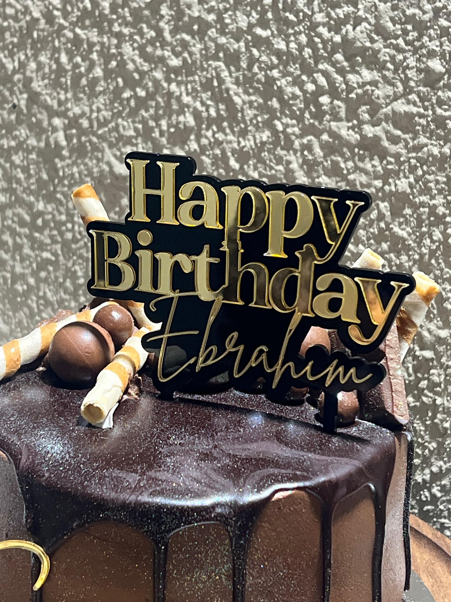 Personalized Happy Birthday Cake Topper - Black & Mirror Acrylic