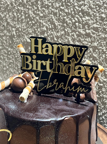 Personalized Happy Birthday Cake Topper - Black & Mirror Acrylic