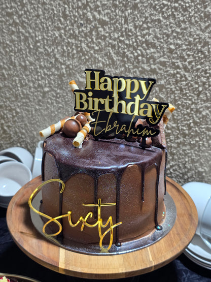 Personalized Happy Birthday Cake Topper - Black & Mirror Acrylic
