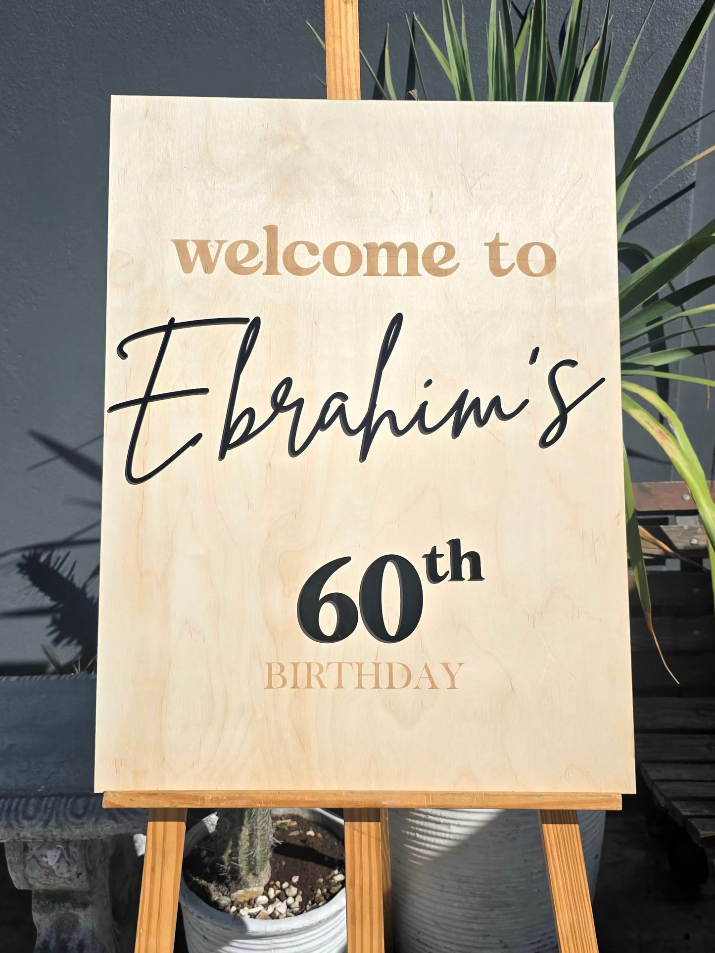 Personalized Birch Wood Birthday Welcome Sign with Acrylic