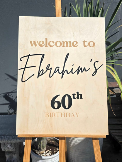Personalized Birch Wood Birthday Welcome Sign with Acrylic