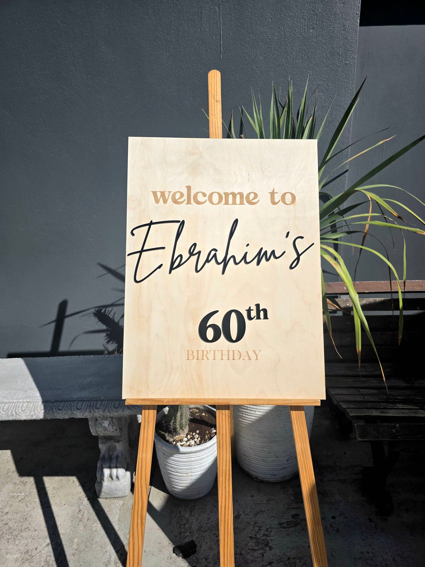 Personalized Birch Wood Birthday Welcome Sign with Acrylic