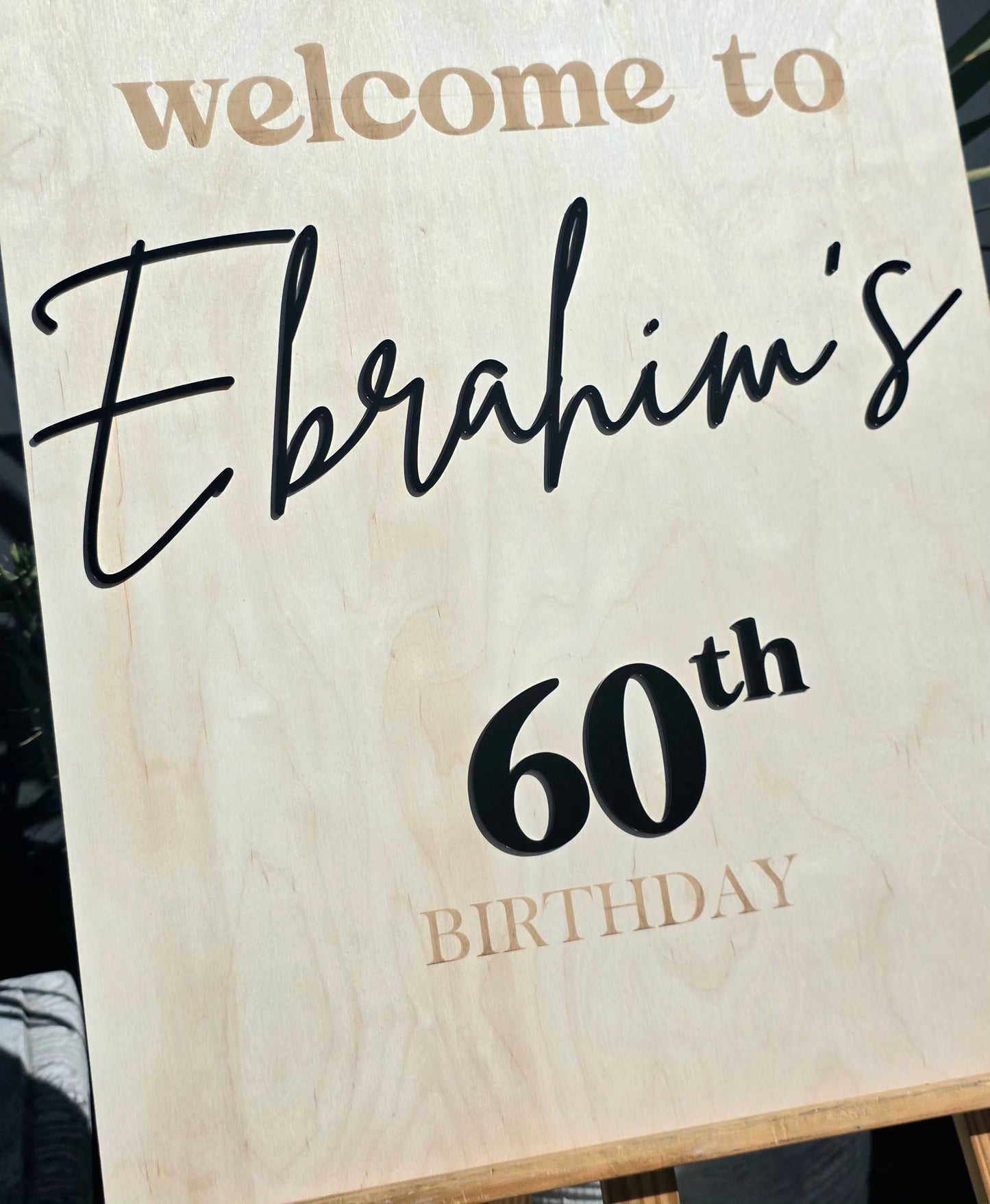 Personalized Birch Wood Birthday Welcome Sign with Acrylic