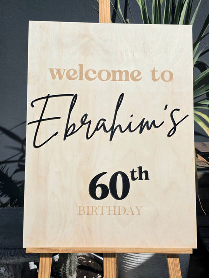 Personalized Birch Wood Birthday Welcome Sign with Acrylic