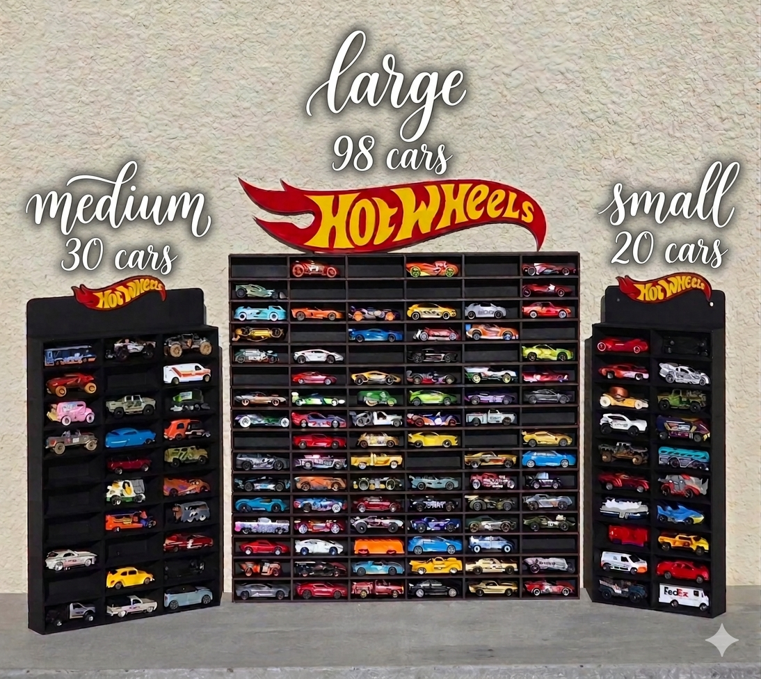 Race Track Style Die-Cast Car Display & Storage Shelf (Die Cast 1:64) – MDF & Acrylic Wall Organizer