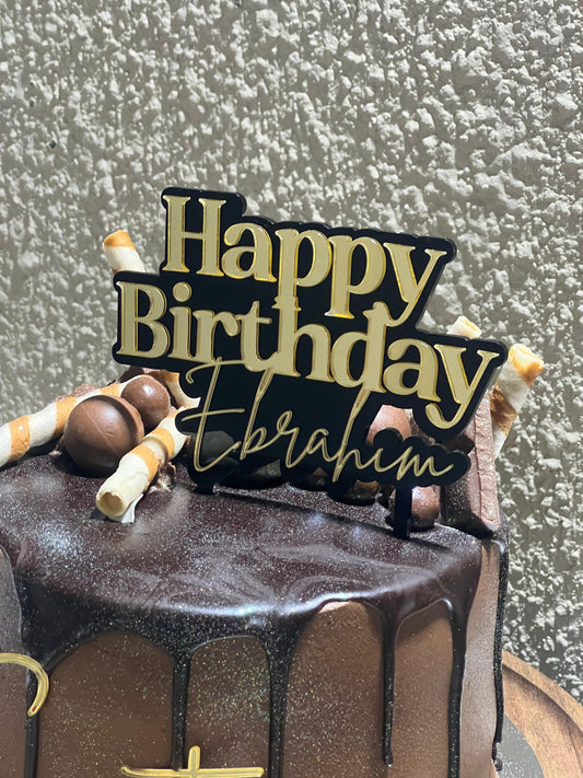 Personalized Happy Birthday Cake Topper - Black & Mirror Acrylic